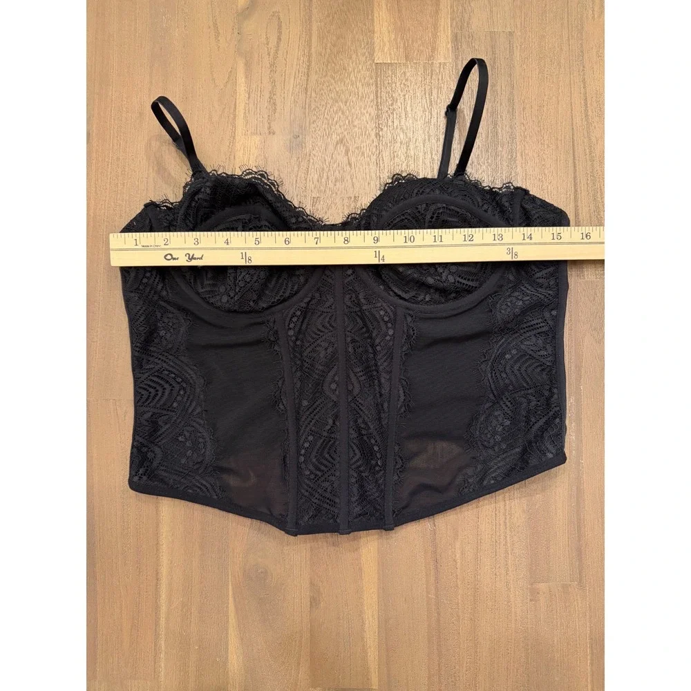 Black Lace Festival Whimsigoth Corset Top Underwire Mesh Bustier Hook Eye Back - Picture 3 of 5